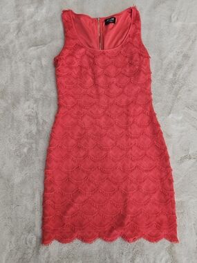 Guess Coral-Red Lace Mini Dress
